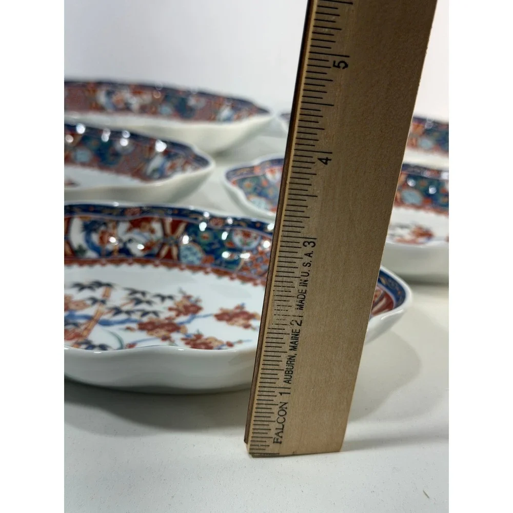 Japanese Arita Imari Porcelain Oval Scalloped Bowls Bamboo Floral Set of 5 Japan